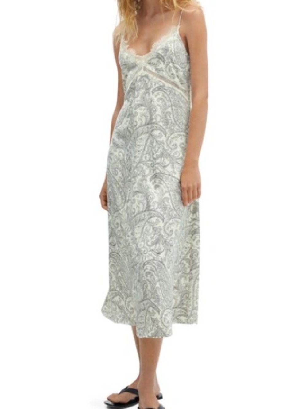 Mango Lace-Trim Paisley Slip Dress